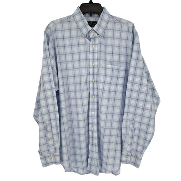 Lanesboro Men's Dress Shirt Button Down Blue Plaid Glen Check - Picture 1 of 5